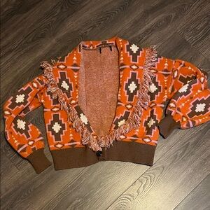 Cider Orange and Brown Fringed Cardigan